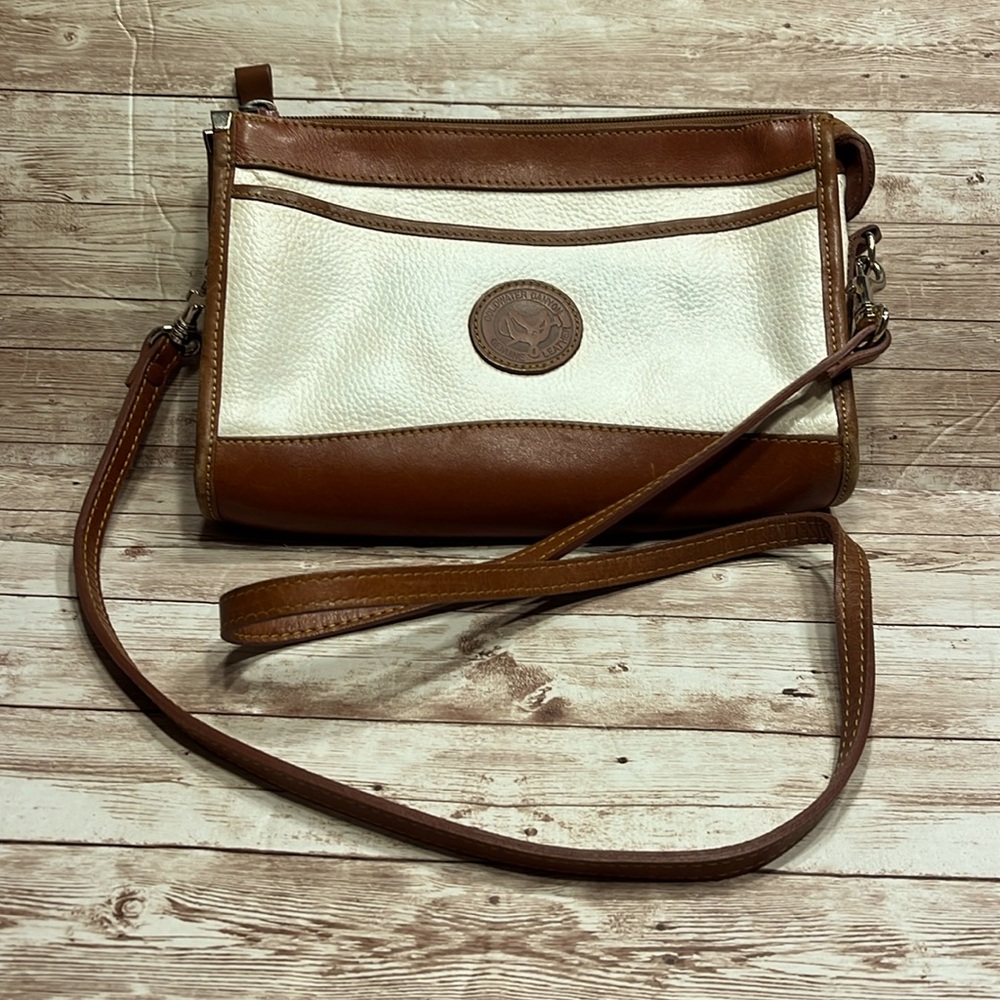 Coldwater Canyon Pebbled Genuine Leather Cream and Brown Shoulder Bag